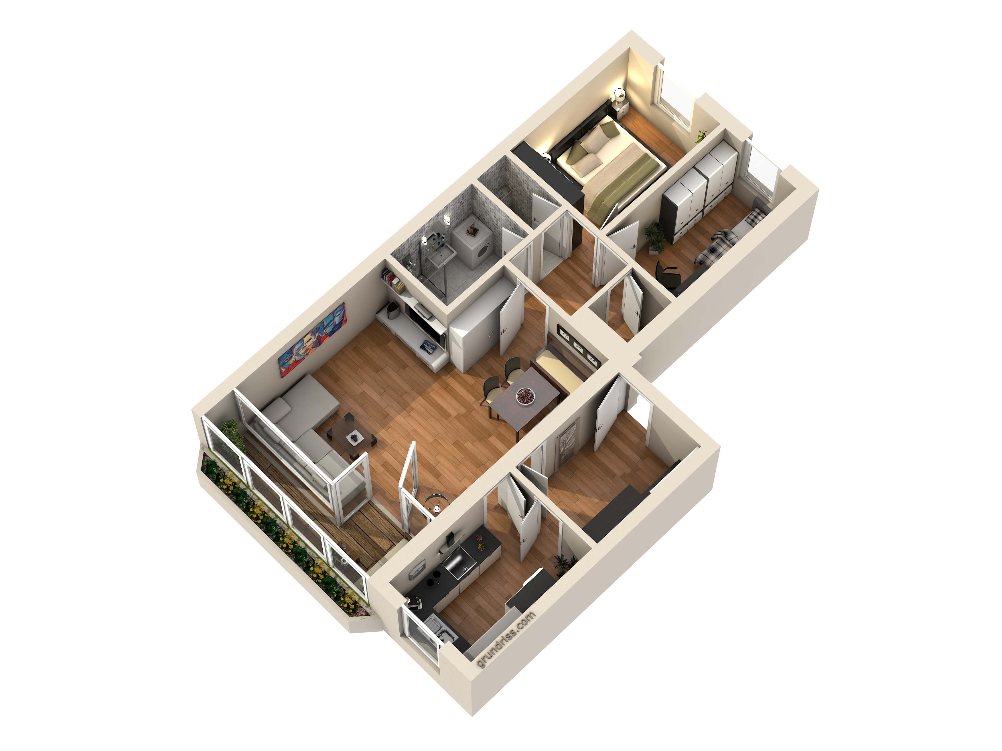 3D-visualisierter Grundriss der Wohnung